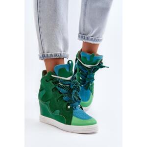 Zelené dámské sneakersy na klínovém podpatku, NS393P GREEN__29984-38 38