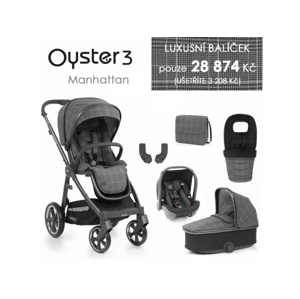 Oyster 3 Luxusní set 6 v 1 MANHATTAN (CITY GREY rám) kočár + hl.korba + autosedačka + adaptéry + fusak + taška