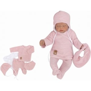 Z&Z Z&Z 5-dílná pletená kojenecká soupravička  s šátkem- růžová, bílá Velikost koj. oblečení: 50 (0-1m)